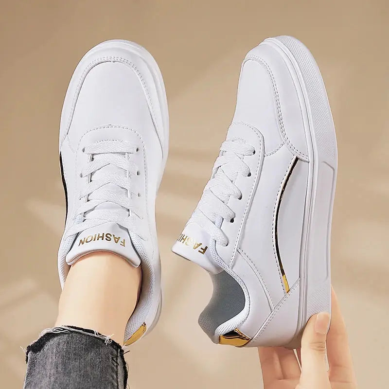 Zapatos blancos para mujer, zapatos planos informales de pizarra blanca con cordones, zapatillas para caminar de cuero PU, suela gruesa, moda de lujo para actividades al aire libre MedSurgery Store For Digital Health
