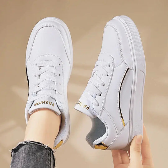 Zapatos blancos para mujer, zapatos planos informales de pizarra blanca con cordones, zapatillas para caminar de cuero PU, suela gruesa, moda de lujo para actividades al aire libre MedSurgery Store For Digital Health
