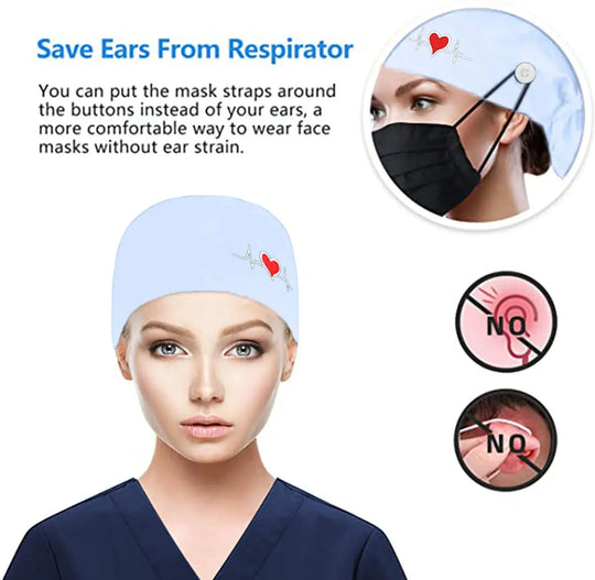 Gorros quirúrgicos ajustables, gorro de trabajo, soporte para cola de caballo, gorros de enfermería Bouffant con botones, turbante de pelo largo, sombreros para mujeres y hombres MedSurgery Store For Digital Health