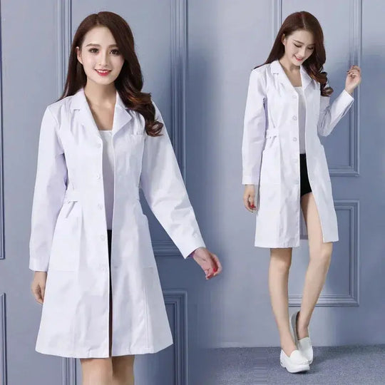Bata de laboratorio a la moda para mujer, vestido de médico y enfermera de manga corta, uniformes médicos de manga larga, chaqueta blanca con cinturón ajustable MedSurgery Store For Digital Health