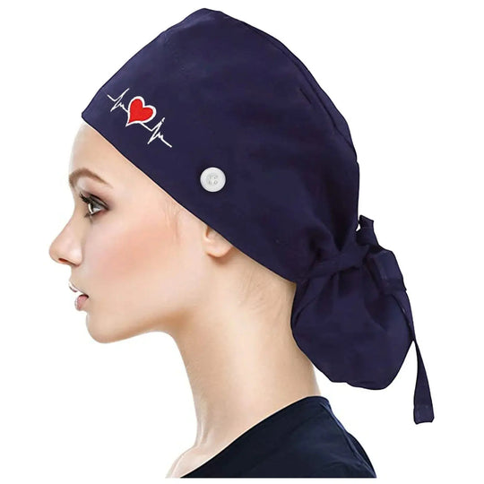 Gorros quirúrgicos ajustables, gorro de trabajo, soporte para cola de caballo, gorros de enfermería Bouffant con botones, turbante de pelo largo, sombreros para mujeres y hombres MedSurgery Store For Digital Health