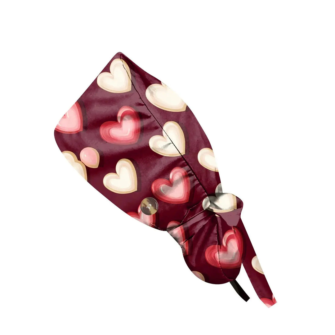 Gorro quirúrgico a prueba de polvo con botón, gorro de trabajo con estampado romántico a la moda, gorro informal con cola de caballo para mujer, gorros de enfermería ajustables MedSurgery Store For Digital Health