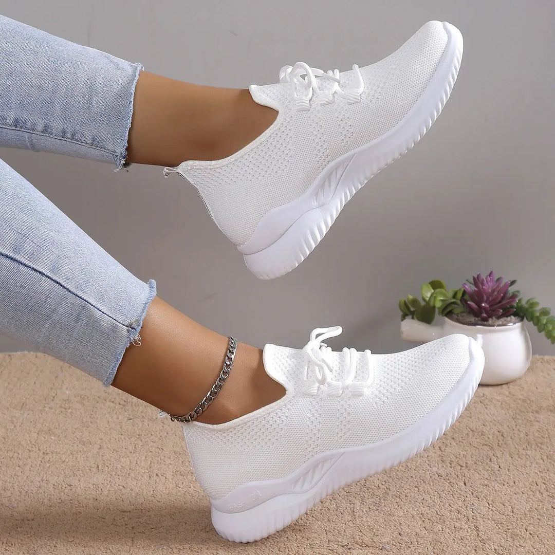 Zapatillas de deporte de Mujer a la moda con cordones de malla transpirable para caminar al aire libre zapatos blancos pequeños punta redonda antideslizante suela gruesa zapato de tenis Mujer MedSurgery Store For Digital Health