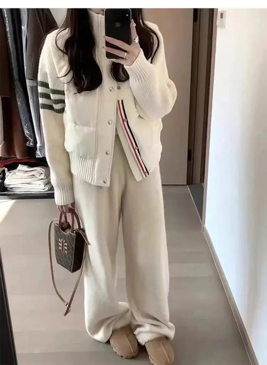 Chaqueta de plumón cálida blanca para mujer, abrigos cortos de manga empalmada tejidos con cuello informal a la moda de invierno, abrigo de plumón de pato blanco de alta calidad MedSurgery Store For Digital Health