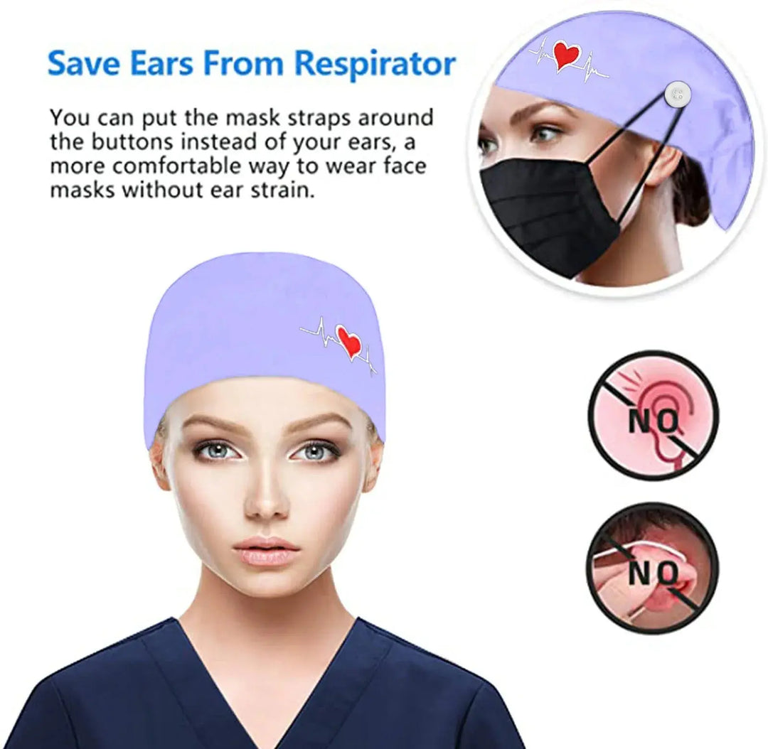 Gorros quirúrgicos ajustables, gorro de trabajo, soporte para cola de caballo, gorros de enfermería Bouffant con botones, turbante de pelo largo, sombreros para mujeres y hombres MedSurgery Store For Digital Health