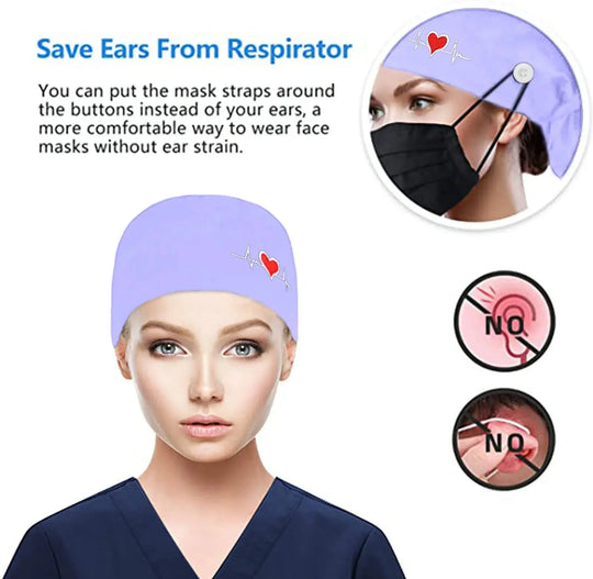 Gorros quirúrgicos ajustables, gorro de trabajo, soporte para cola de caballo, gorros de enfermería Bouffant con botones, turbante de pelo largo, sombreros para mujeres y hombres MedSurgery Store For Digital Health