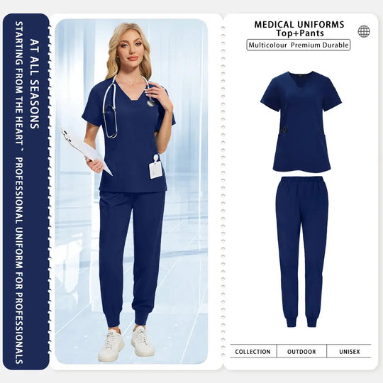 Uniformes médicos para mujeres y hombres, dentista, Hospital, bolsillos con cuello en V, Top, pantalones para correr, accesorios de enfermería, ropa de trabajo clínica MedSurgery Store For Digital Health