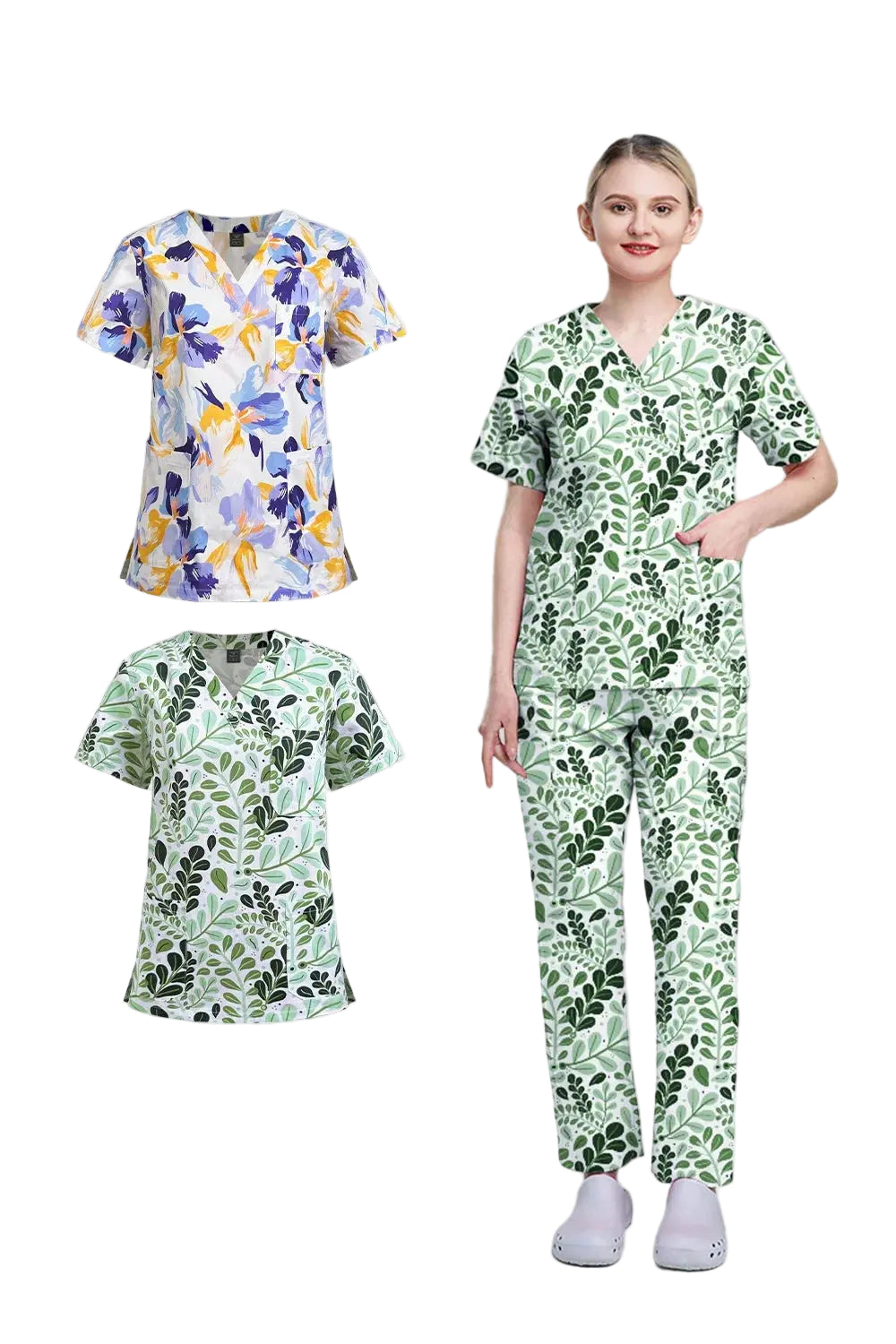 Ropa médica para mujer, uniformes estéticos, conjunto de exfoliantes médicos, ropa de trabajo de esteticista y manicura, trajes de algodón estampados con cuello en V, Unisex MedSurgery Store For Digital Health