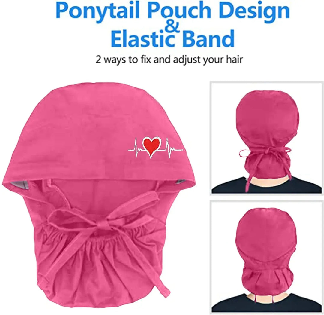 Gorros quirúrgicos ajustables, gorro de trabajo, soporte para cola de caballo, gorros de enfermería Bouffant con botones, turbante de pelo largo, sombreros para mujeres y hombres MedSurgery Store For Digital Health