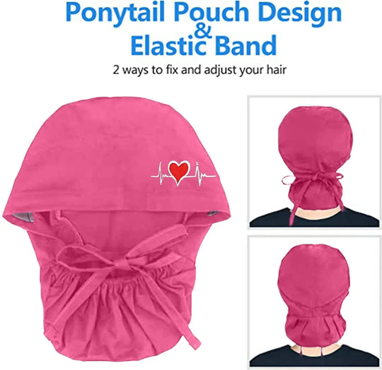 Gorros quirúrgicos ajustables, gorro de trabajo, soporte para cola de caballo, gorros de enfermería Bouffant con botones, turbante de pelo largo, sombreros para mujeres y hombres MedSurgery Store For Digital Health