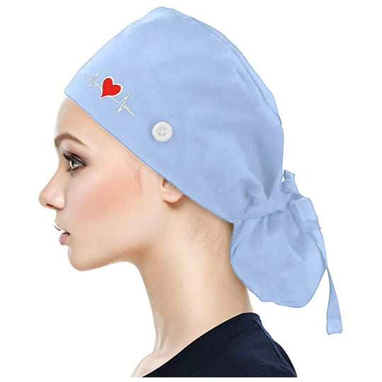Gorros quirúrgicos ajustables, gorro de trabajo, soporte para cola de caballo, gorros de enfermería Bouffant con botones, turbante de pelo largo, sombreros para mujeres y hombres MedSurgery Store For Digital Health