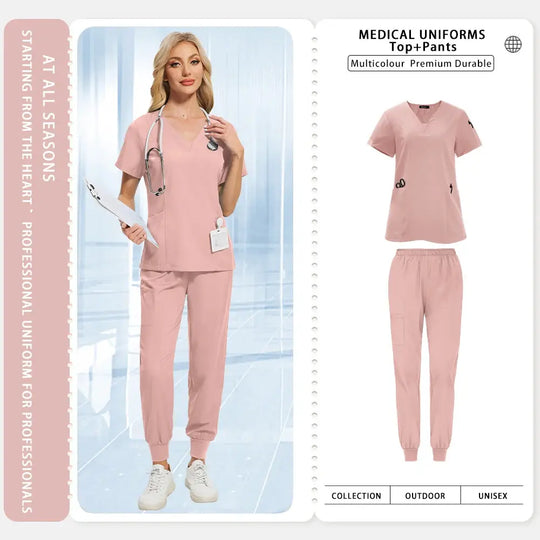 Uniformes médicos para mujeres y hombres, dentista, Hospital, bolsillos con cuello en V, Top, pantalones para correr, accesorios de enfermería, ropa de trabajo clínica MedSurgery Store For Digital Health