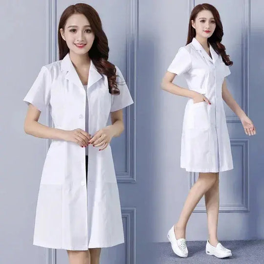 Bata de laboratorio a la moda para mujer, vestido de médico y enfermera de manga corta, uniformes médicos de manga larga, chaqueta blanca con cinturón ajustable MedSurgery Store For Digital Health