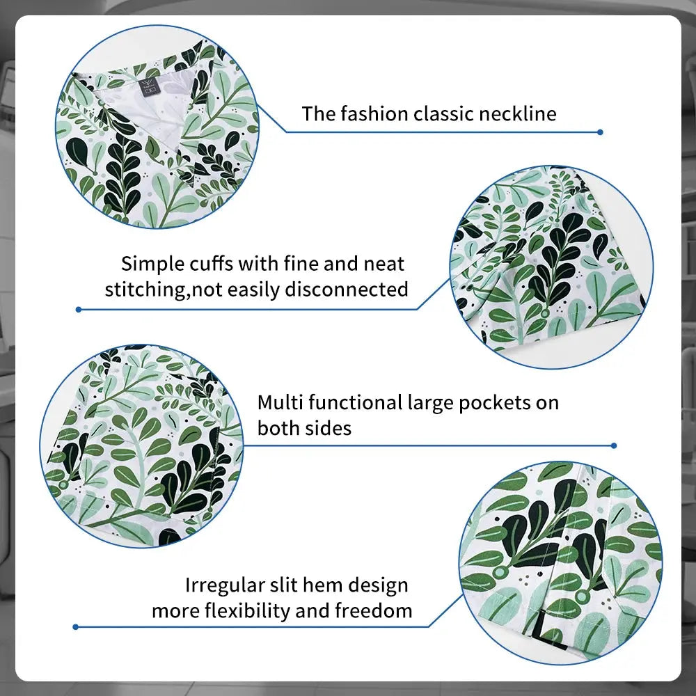 Ropa médica para mujer, uniformes estéticos, conjunto de exfoliantes médicos, ropa de trabajo de esteticista y manicura, trajes de algodón estampados con cuello en V, Unisex MedSurgery Store For Digital Health