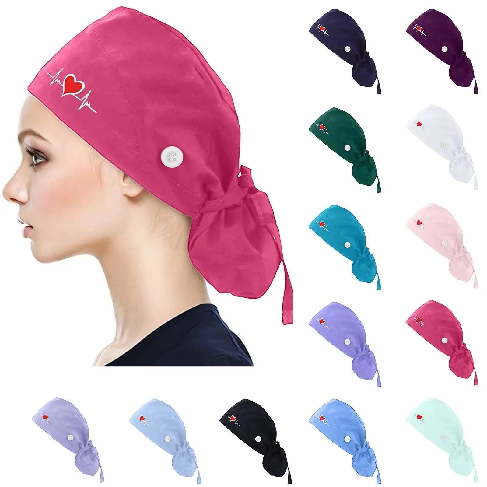 Gorros quirúrgicos ajustables, gorro de trabajo, soporte para cola de caballo, gorros de enfermería Bouffant con botones, turbante de pelo largo, sombreros para mujeres y hombres MedSurgery Store For Digital Health
