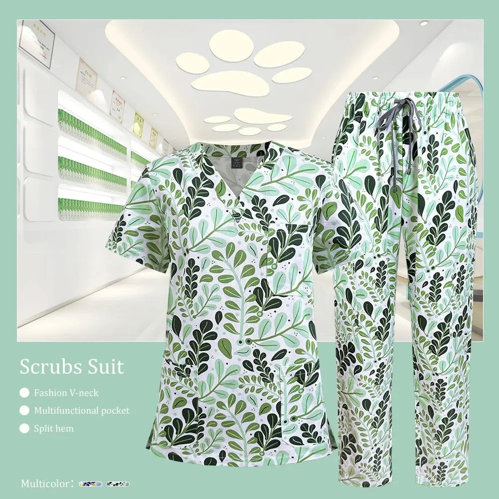 Ropa médica para mujer, uniformes estéticos, conjunto de exfoliantes médicos, ropa de trabajo de esteticista y manicura, trajes de algodón estampados con cuello en V, Unisex MedSurgery Store For Digital Health