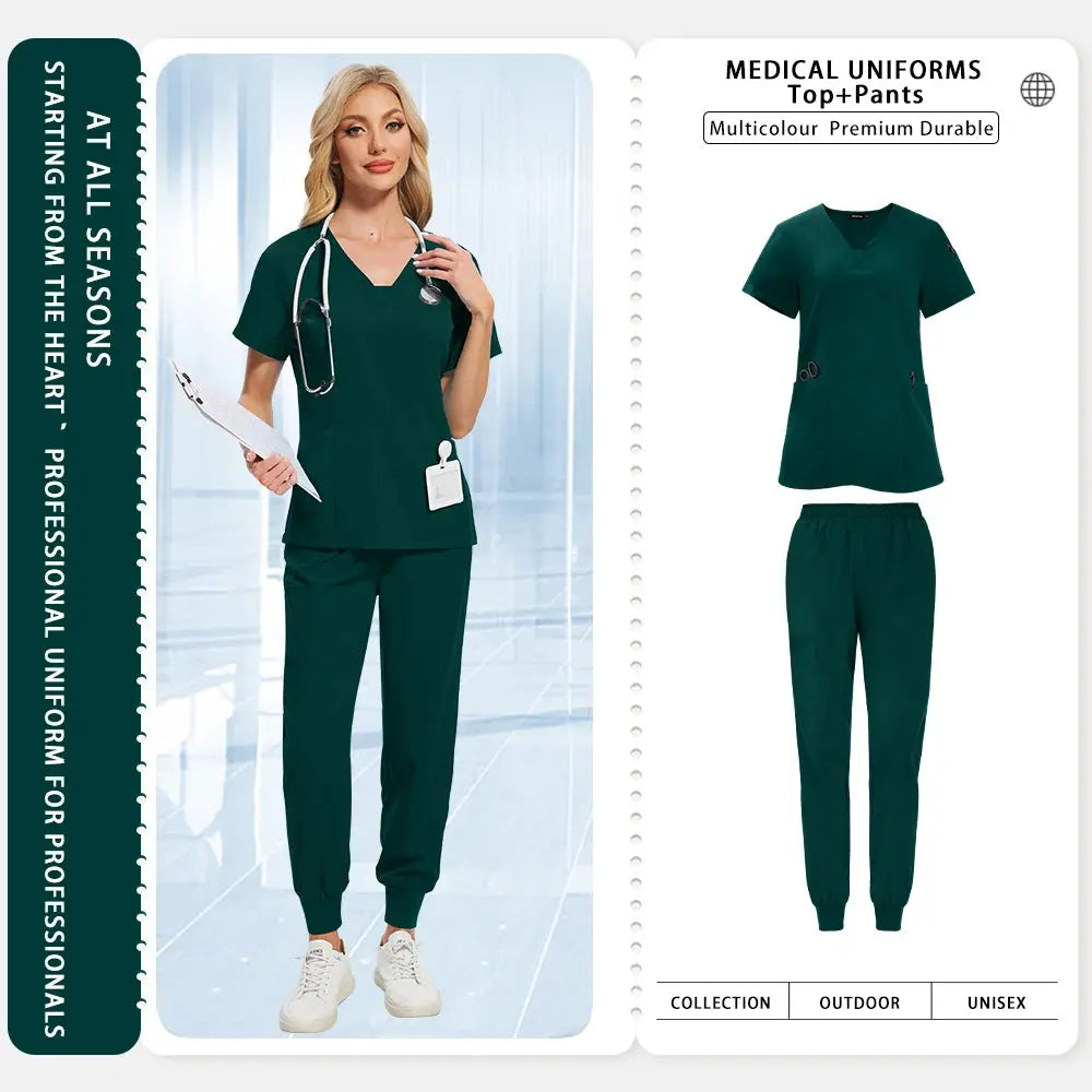 Uniformes médicos para mujeres y hombres, dentista, Hospital, bolsillos con cuello en V, Top, pantalones para correr, accesorios de enfermería, ropa de trabajo clínica MedSurgery Store For Digital Health