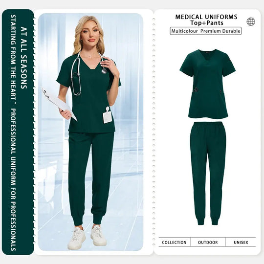 Uniformes médicos para mujeres y hombres, dentista, Hospital, bolsillos con cuello en V, Top, pantalones para correr, accesorios de enfermería, ropa de trabajo clínica MedSurgery Store For Digital Health