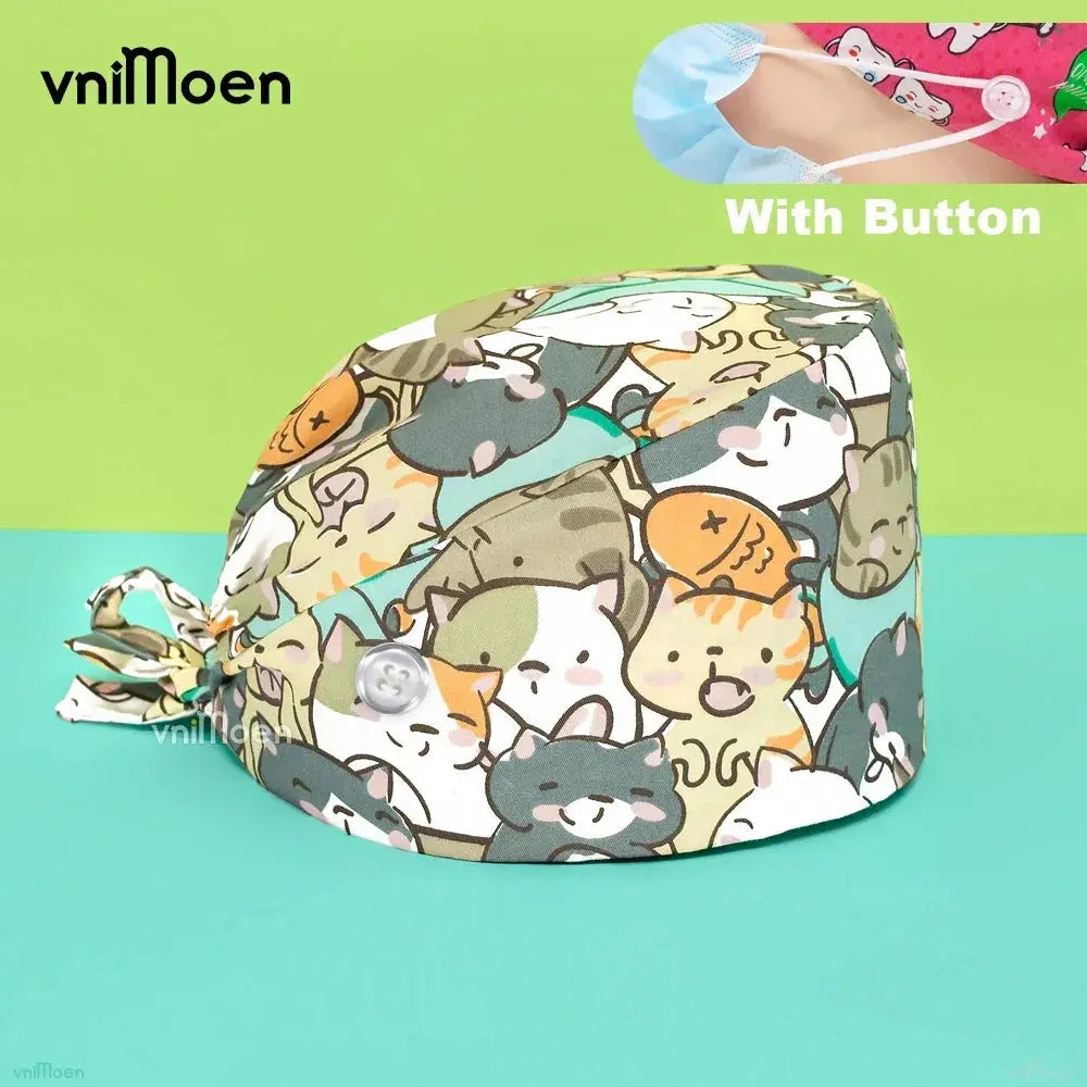 Gorros quirúrgicos médicos para gatos, gorro sanitario Bouffant Floral con banda para el sudor, estampado de dibujos animados, gorros de enfermería MedSurgery Store For Digital Health