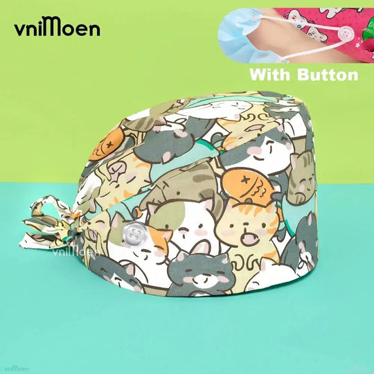 Gorros quirúrgicos médicos para gatos, gorro sanitario Bouffant Floral con banda para el sudor, estampado de dibujos animados, gorros de enfermería MedSurgery Store For Digital Health