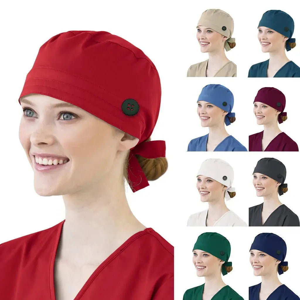 Gorros de Color sólido con botón para el cuidado de mascotas, gorros de trabajo para agencia, gorros de trabajo de belleza, Gorro de enfermería para laboratorio CJdropshipping
