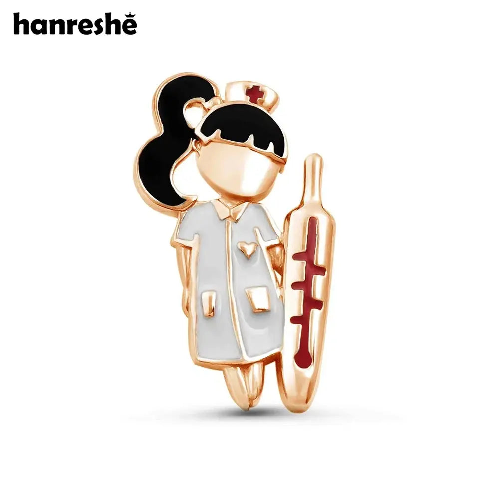 Hanreshe lindo enfermera y termómetro broche esmaltado dibujos animados médicos alfileres de médico insignia de solapa regalo de joyería para estudiantes de medicina MedSurgery Store For Digital Health