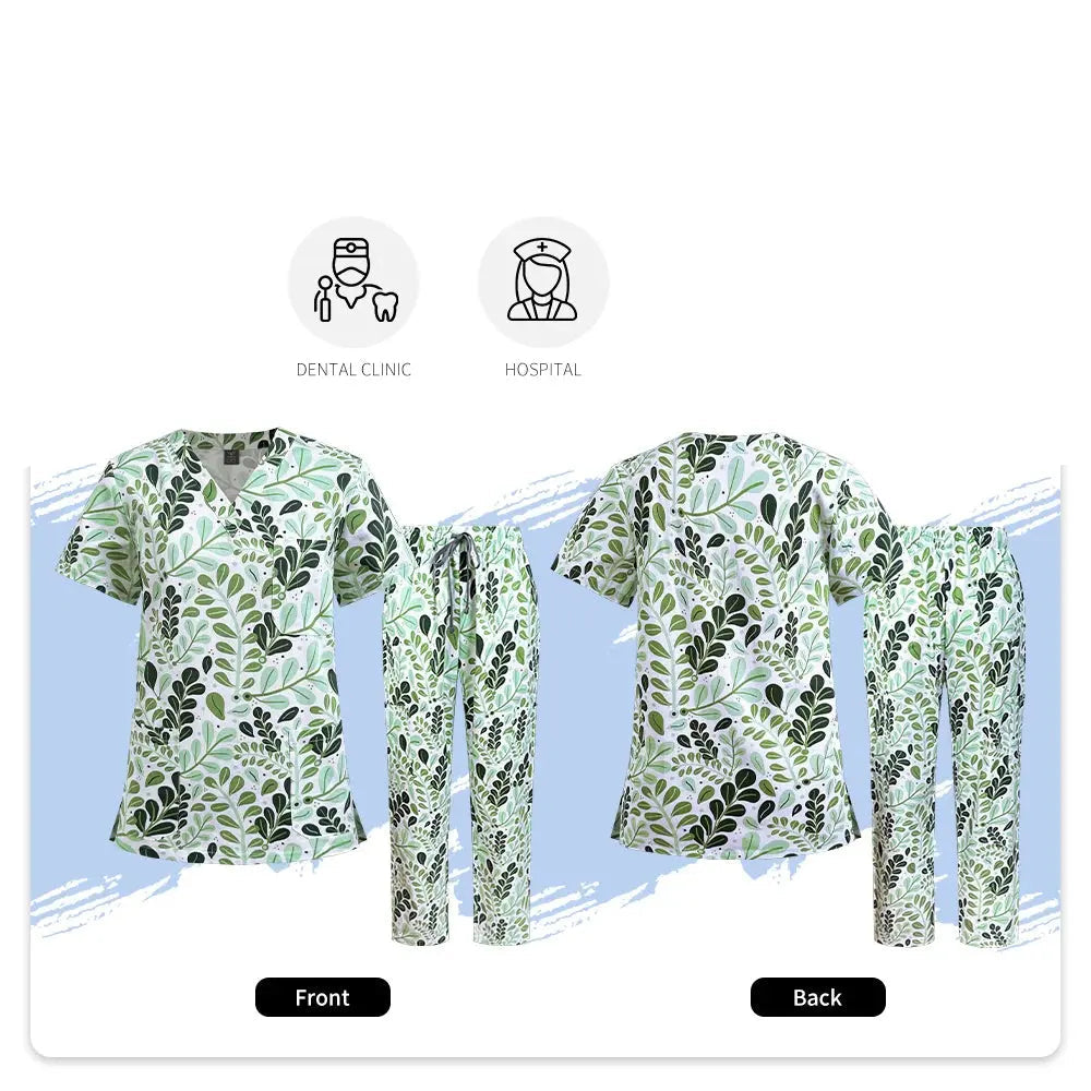 Ropa médica para mujer, uniformes estéticos, conjunto de exfoliantes médicos, ropa de trabajo de esteticista y manicura, trajes de algodón estampados con cuello en V, Unisex MedSurgery Store For Digital Health