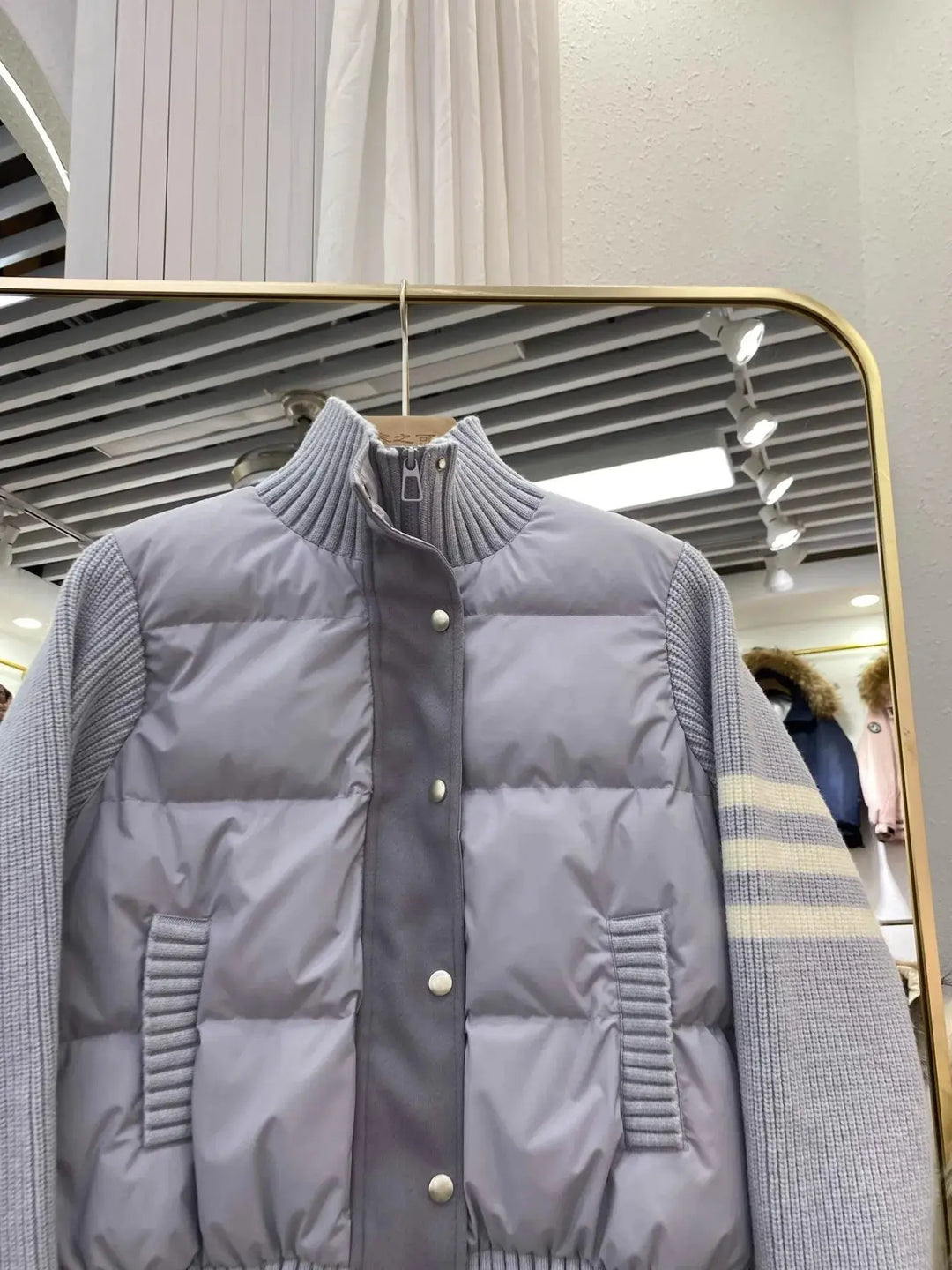 Chaqueta de plumón cálida blanca para mujer, abrigos cortos de manga empalmada tejidos con cuello informal a la moda de invierno, abrigo de plumón de pato blanco de alta calidad MedSurgery Store For Digital Health