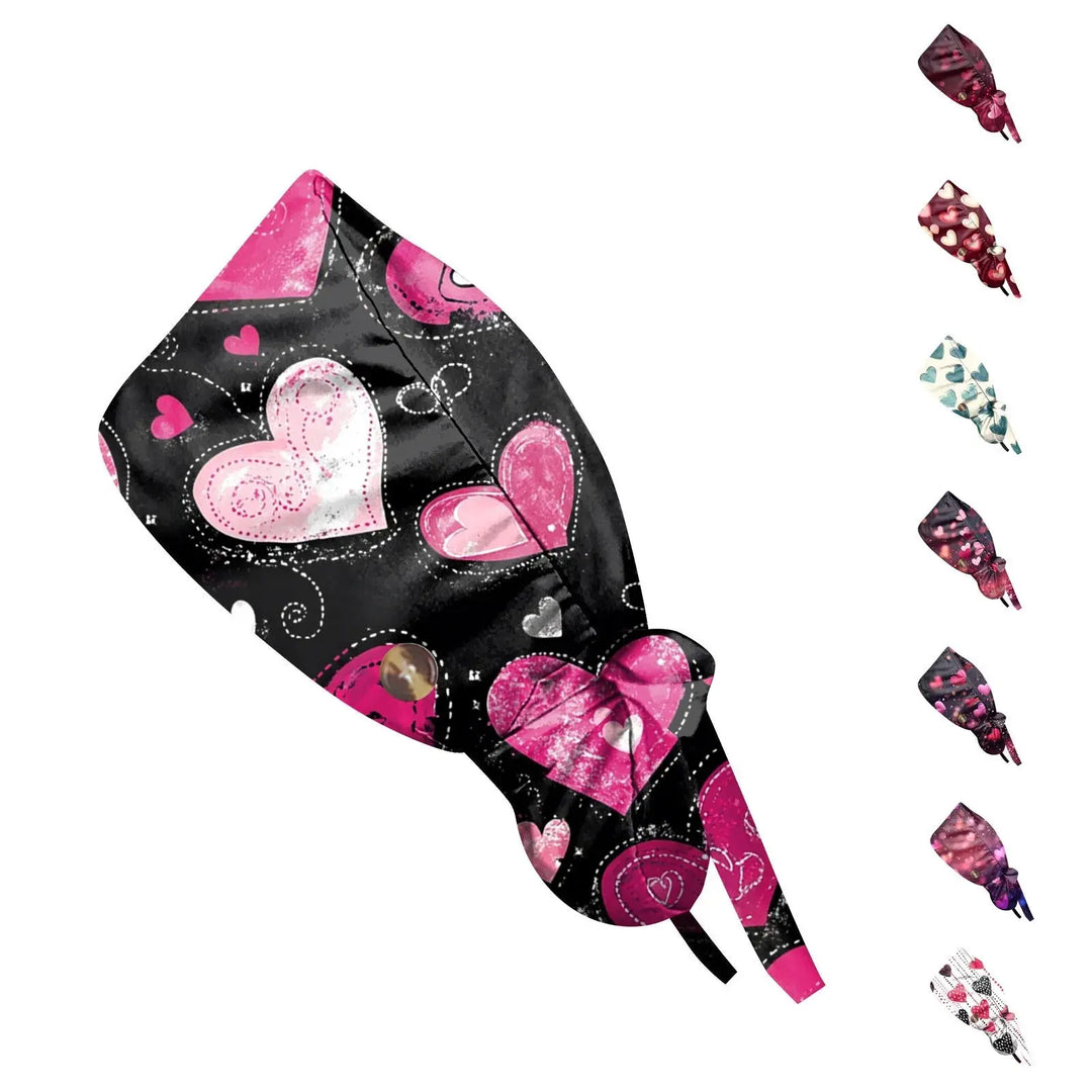 Gorro quirúrgico a prueba de polvo con botón, gorro de trabajo con estampado romántico a la moda, gorro informal con cola de caballo para mujer, gorros de enfermería ajustables MedSurgery Store For Digital Health