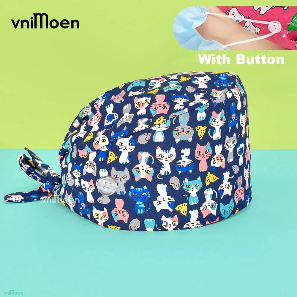 Gorros quirúrgicos médicos para gatos, gorro sanitario Bouffant Floral con banda para el sudor, estampado de dibujos animados, gorros de enfermería MedSurgery Store For Digital Health