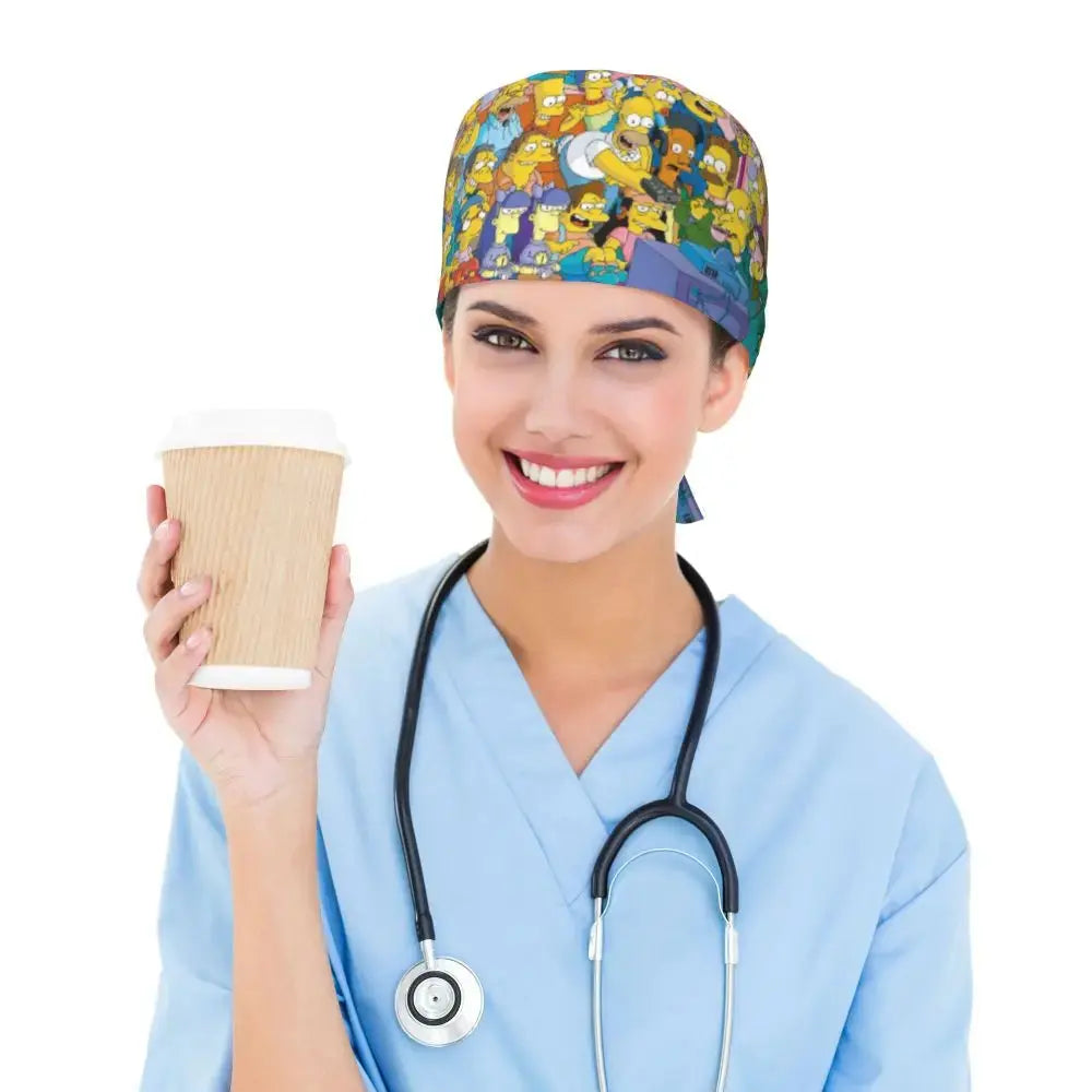 Personalizado The Simpsons Cartoon personal médico Scrubs Hat hombres mujeres médico enfermería gorro quirúrgico Scrub Caps MedSurgery Store For Digital Health
