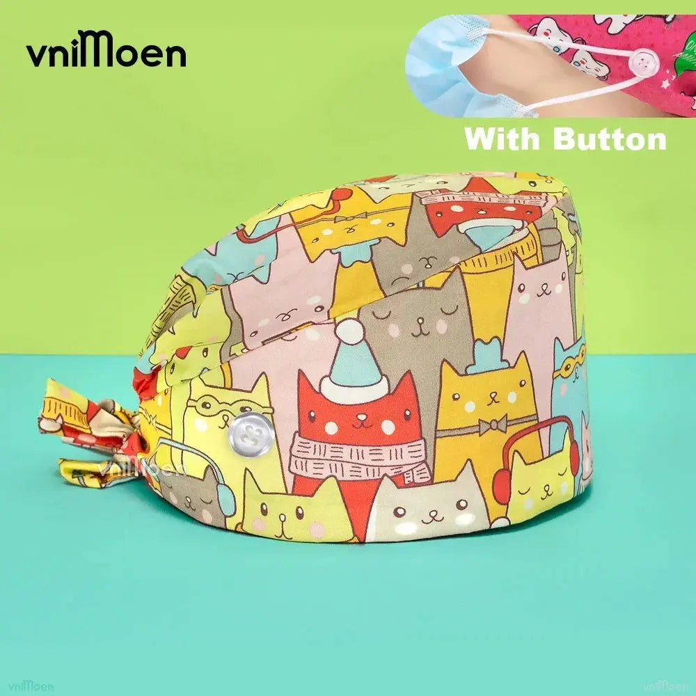 Gorros quirúrgicos médicos para gatos, gorro sanitario Bouffant Floral con banda para el sudor, estampado de dibujos animados, gorros de enfermería MedSurgery Store For Digital Health