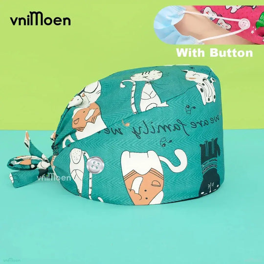 Gorros quirúrgicos médicos para gatos, gorro sanitario Bouffant Floral con banda para el sudor, estampado de dibujos animados, gorros de enfermería MedSurgery Store For Digital Health