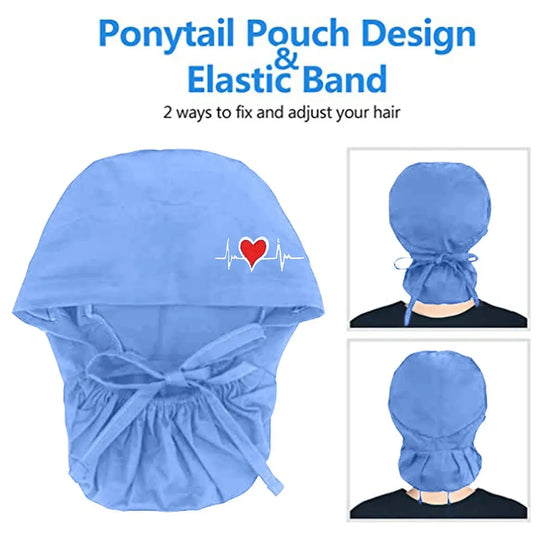 Gorros quirúrgicos ajustables, gorro de trabajo, soporte para cola de caballo, gorros de enfermería Bouffant con botones, turbante de pelo largo, sombreros para mujeres y hombres MedSurgery Store For Digital Health