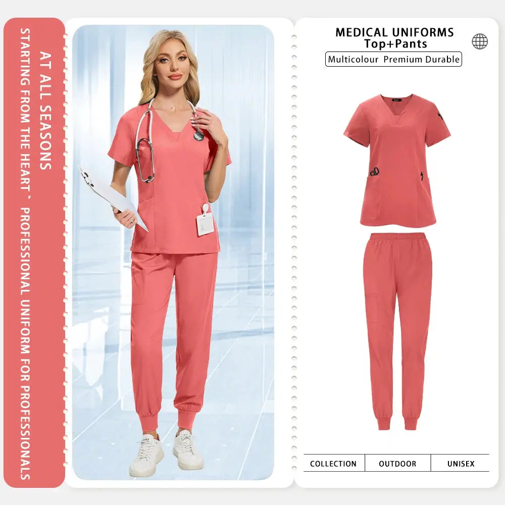 Uniformes médicos para mujeres y hombres, dentista, Hospital, bolsillos con cuello en V, Top, pantalones para correr, accesorios de enfermería, ropa de trabajo clínica MedSurgery Store For Digital Health