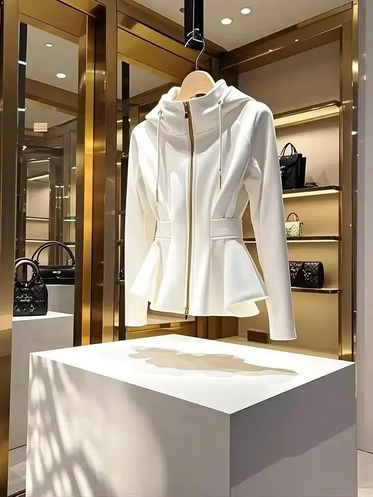 Abrigo con capucha blanco de moda para mujer primavera otoño 2025 nueva chaqueta coreana informal única de lujo Sudadera con capucha ropa MedSurgery Store For Digital Health