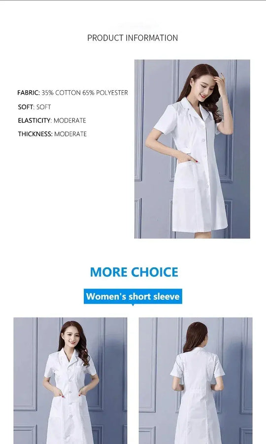 Bata de laboratorio a la moda para mujer, vestido de médico y enfermera de manga corta, uniformes médicos de manga larga, chaqueta blanca con cinturón ajustable MedSurgery Store For Digital Health