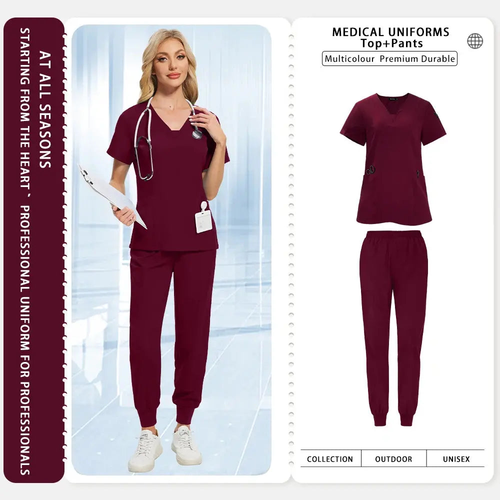 Uniformes médicos para mujeres y hombres, dentista, Hospital, bolsillos con cuello en V, Top, pantalones para correr, accesorios de enfermería, ropa de trabajo clínica MedSurgery Store For Digital Health