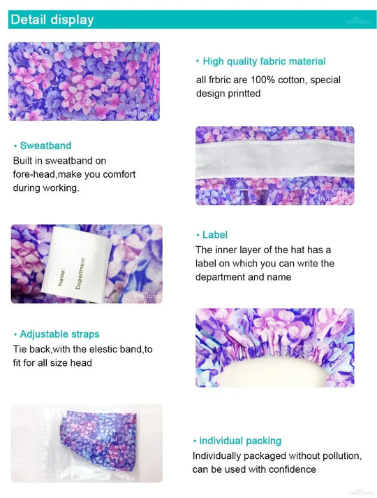 Gorros quirúrgicos médicos para gatos, gorro sanitario Bouffant Floral con banda para el sudor, estampado de dibujos animados, gorros de enfermería MedSurgery Store For Digital Health