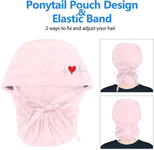 Gorros quirúrgicos ajustables, gorro de trabajo, soporte para cola de caballo, gorros de enfermería Bouffant con botones, turbante de pelo largo, sombreros para mujeres y hombres MedSurgery Store For Digital Health