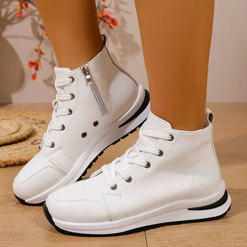 Zapatillas de deporte blancas con plataforma alta para mujer, zapatos deportivos informales ligeros de otoño 2025, botines de cuero PU con suela gruesa para mujer MedSurgery Store For Digital Health