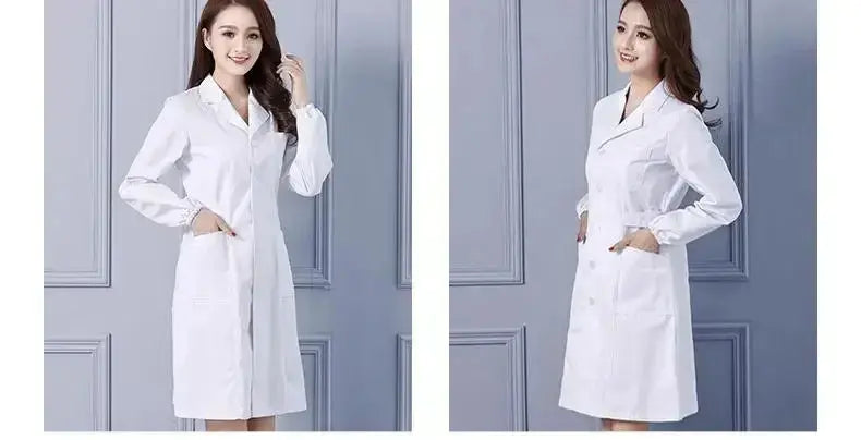 Bata de laboratorio a la moda para mujer, vestido de médico y enfermera de manga corta, uniformes médicos de manga larga, chaqueta blanca con cinturón ajustable MedSurgery Store For Digital Health