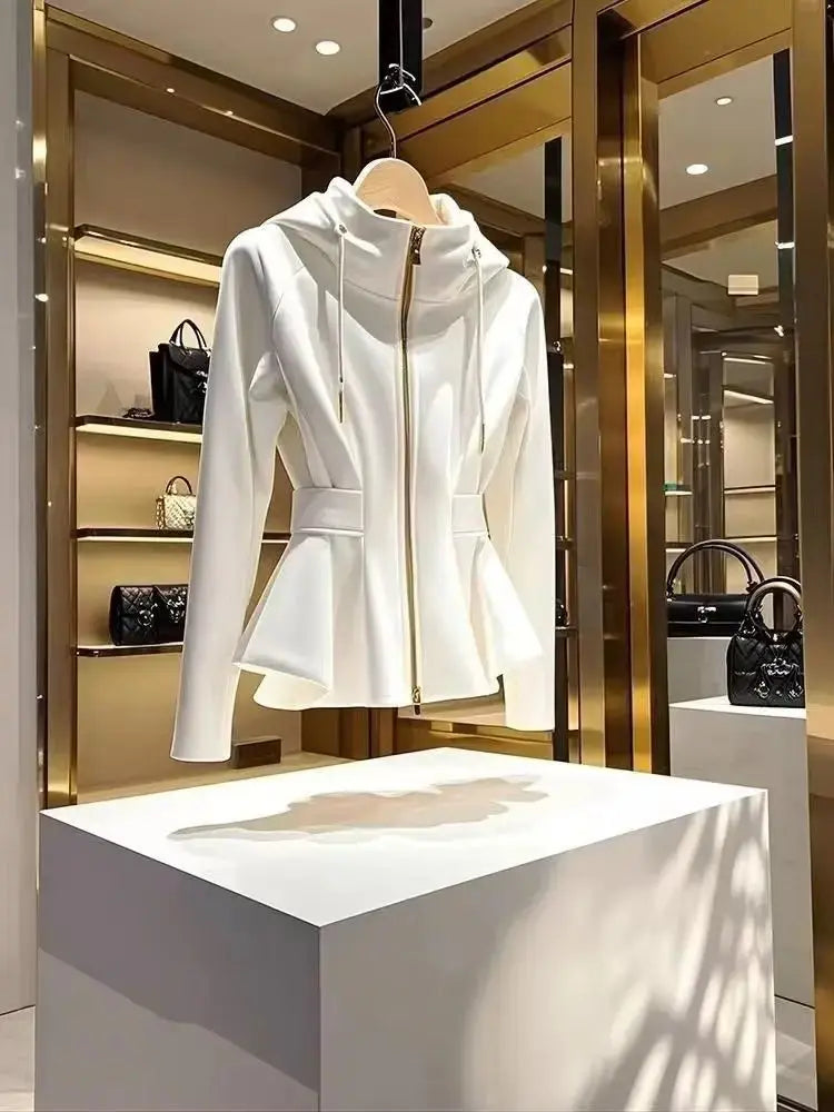 Abrigo con capucha blanco de moda para mujer primavera otoño 2025 nueva chaqueta coreana informal única de lujo Sudadera con capucha ropa MedSurgery Store For Digital Health