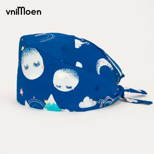 Vnimoen-gorro quirúrgico ajustable Unisex, gorra de enfermera con estampado, serie Azul, precio al por mayor MedSurgery Store For Digital Health