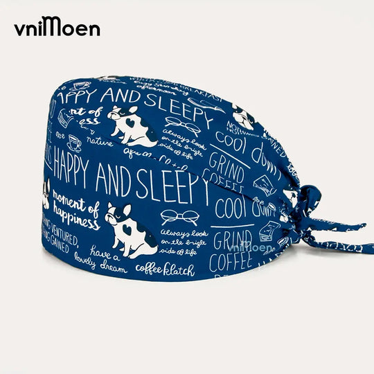Vnimoen-gorro quirúrgico ajustable Unisex, gorra de enfermera con estampado, serie Azul, precio al por mayor MedSurgery Store For Digital Health