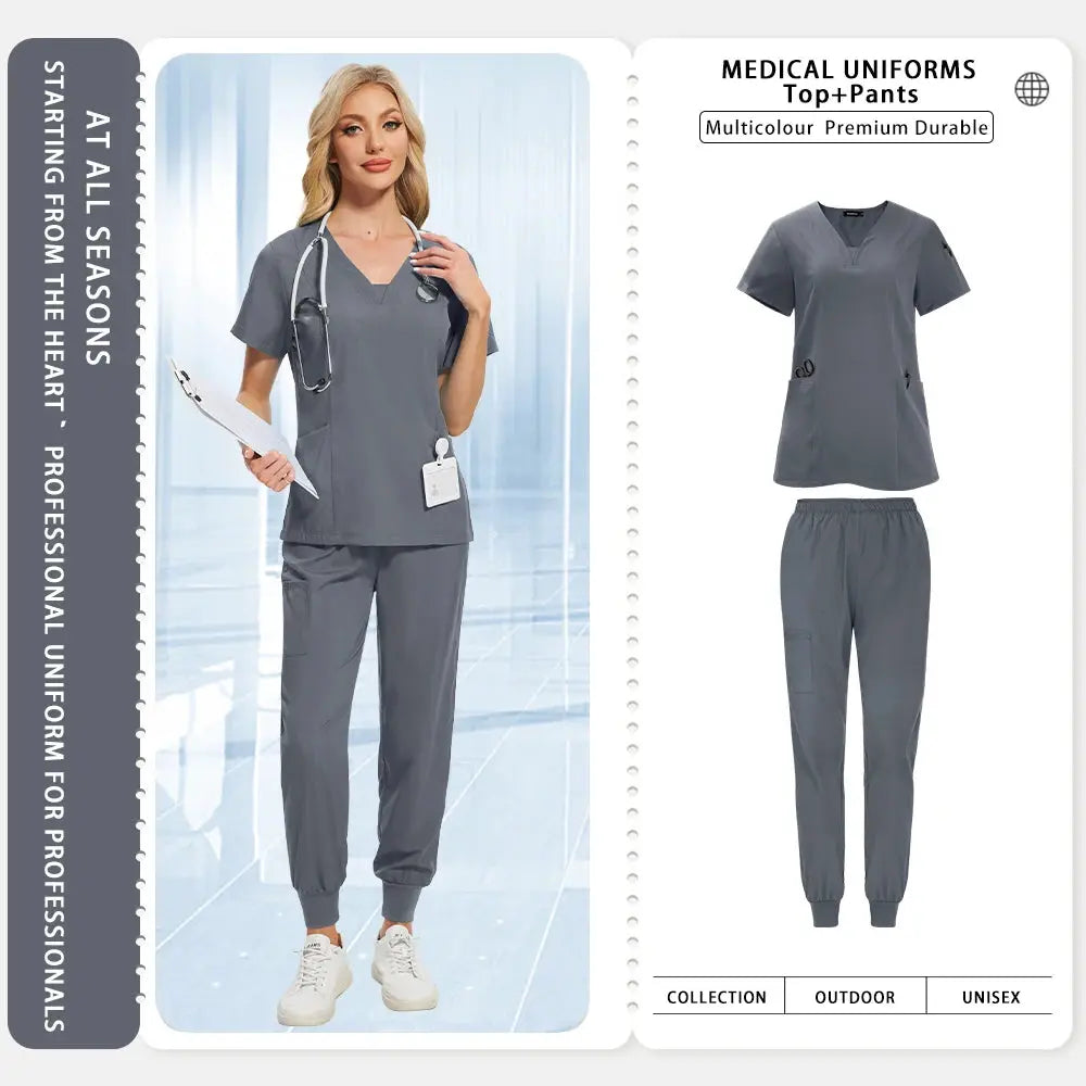 Uniformes médicos para mujeres y hombres, dentista, Hospital, bolsillos con cuello en V, Top, pantalones para correr, accesorios de enfermería, ropa de trabajo clínica MedSurgery Store For Digital Health