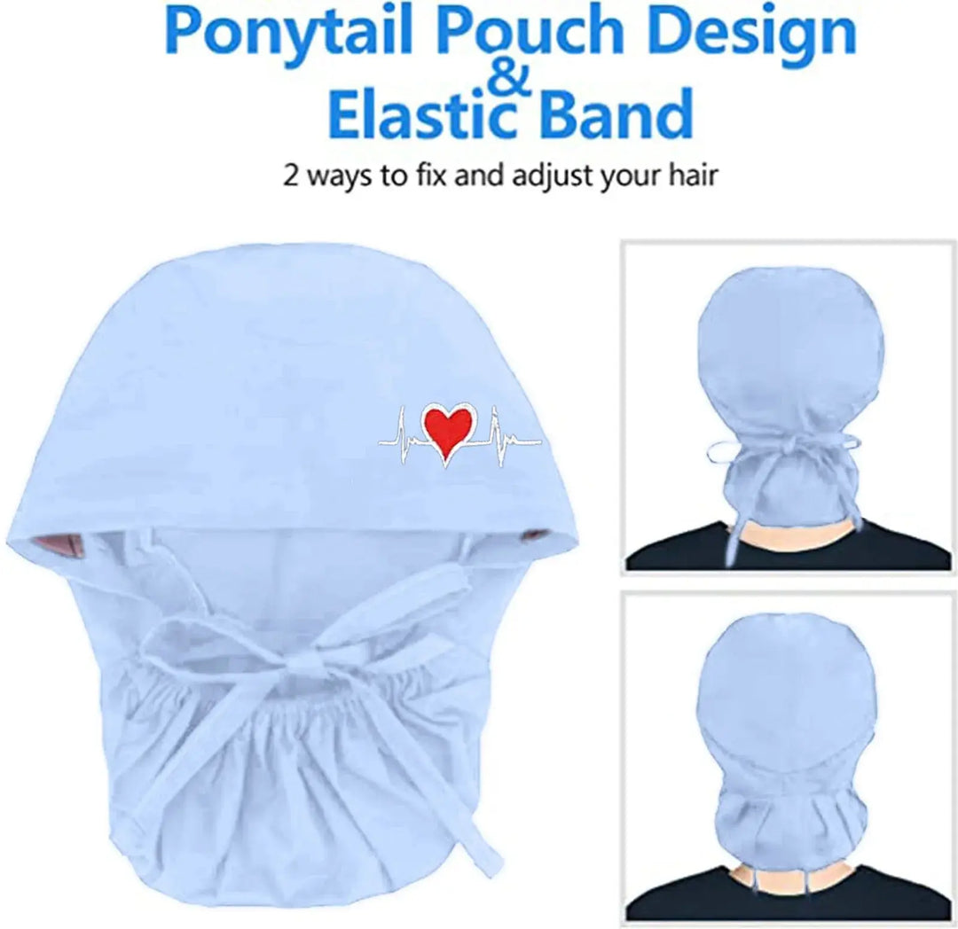 Gorros quirúrgicos ajustables, gorro de trabajo, soporte para cola de caballo, gorros de enfermería Bouffant con botones, turbante de pelo largo, sombreros para mujeres y hombres MedSurgery Store For Digital Health