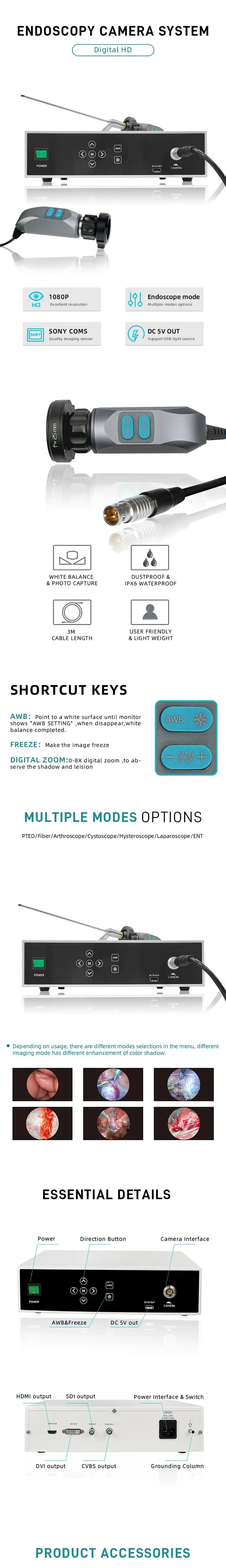 Unidad de endoscopio digital médico Full HD, sistema de vídeo de endoscopia con cabezal de cámara FHD, 1080P MedSurgery Store For Digital Health