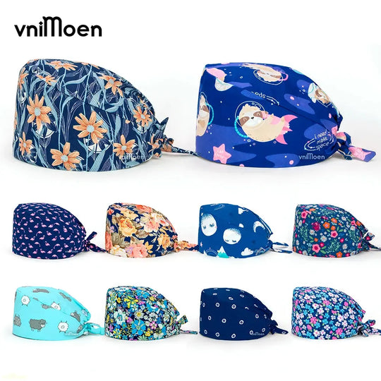 Vnimoen-gorro quirúrgico ajustable Unisex, gorra de enfermera con estampado, serie Azul, precio al por mayor MedSurgery Store For Digital Health