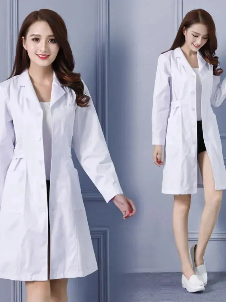 Bata de laboratorio a la moda para mujer, vestido de médico y enfermera de manga corta, uniformes médicos de manga larga, chaqueta blanca con cinturón ajustable MedSurgery Store For Digital Health